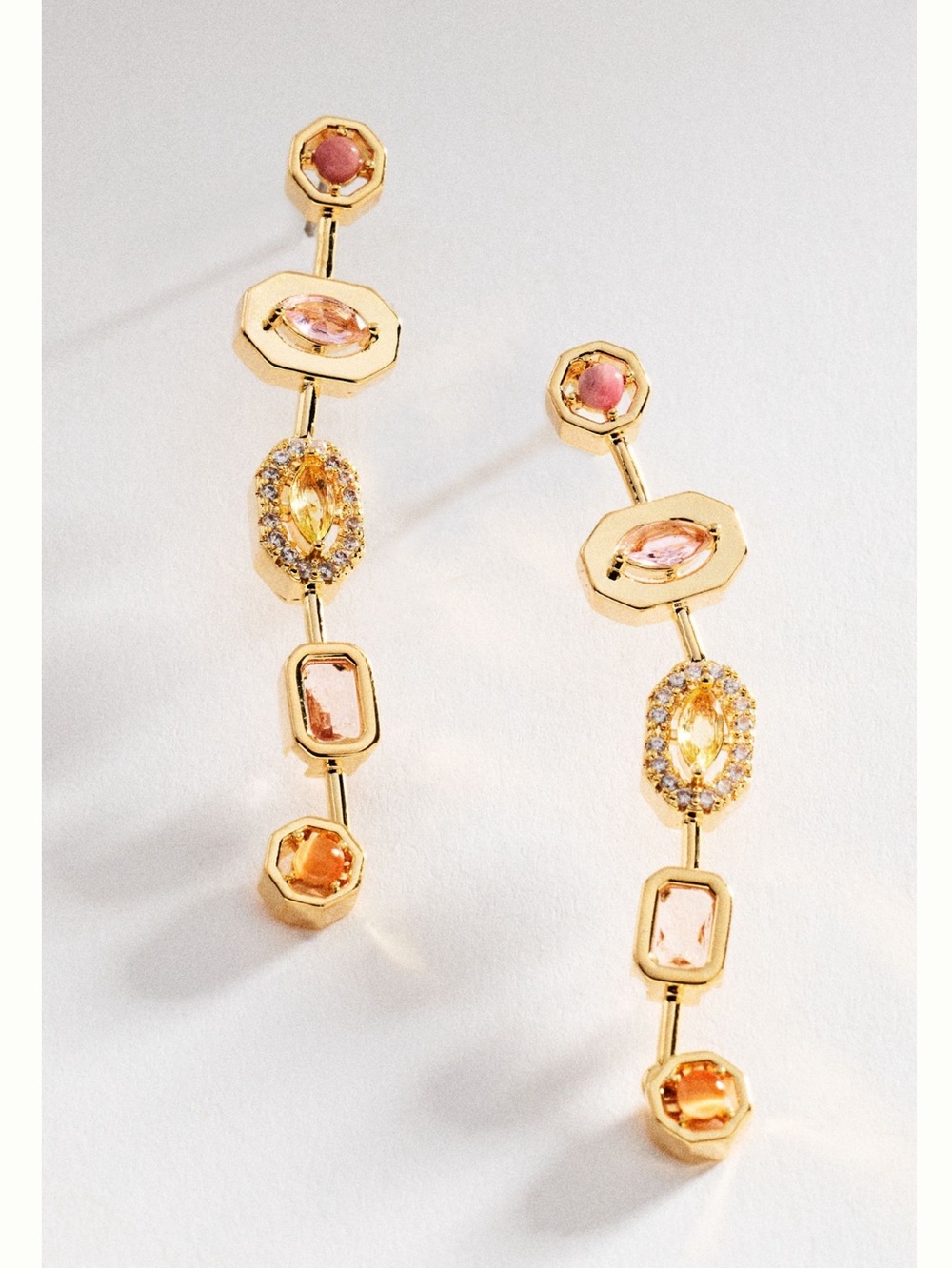 Anthropologie 14KT Gold Plated Drop Earrings Shaped Stone New Mauve Orange